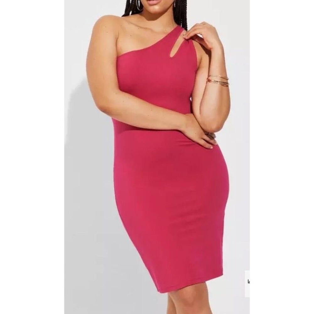 Torrid 00, M/L Women Mini Dress Pink Foxy Bodycon One Shoulder Stretchy Plus